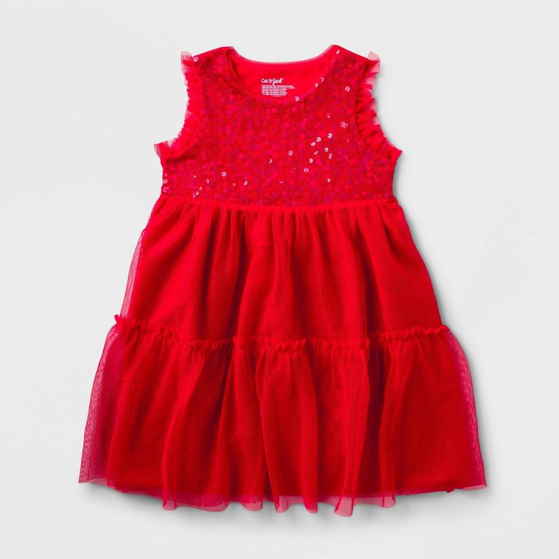 Toddler Girls&#39; Adaptive Sequin Tulle A-Line Dress - Cat &#38; Jack&#8482; Red, 1 of 6