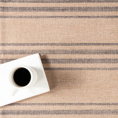 Gray and Beige Striped Synthetic Washable 8' x 10' Area Rug