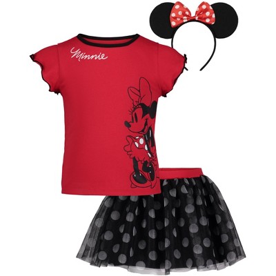 Disney Minnie Mouse Girls T-Shirt Tulle Skirt and Headband 3 Piece Outfit Set Toddler