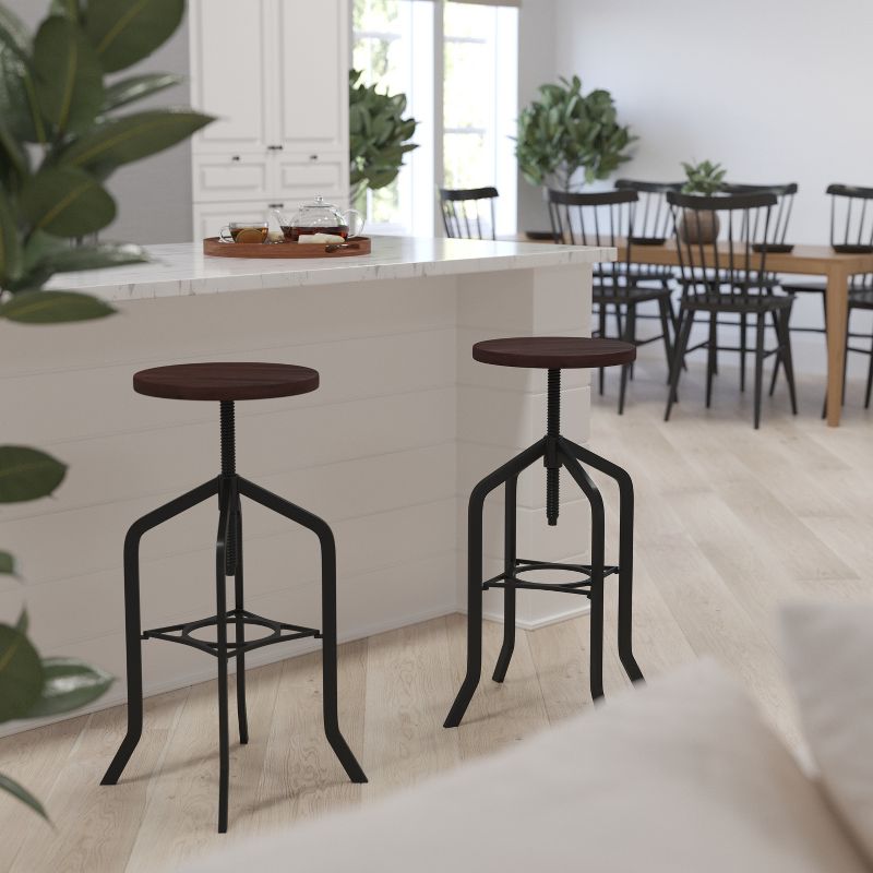 Merrick Lane 30 Inch Black Metal And Wood Bar Counter Stool With Adjustable Height Seat And 360° Swivel, 5 of 8