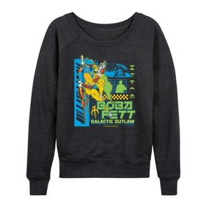 Women's - Star Wars - Dark Digital Boba Fett Lightweight French Terry Wide Neck Long Sleeve Shirt - 1 of 4