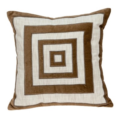 HomeRoots 18" Beige and Brown Poly Cotton Blend Throw Pillow with Embroidery and applique