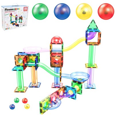 PICASSO-TILES Marble Run Magnetic Tiles for Kids – 70PCS STEM Educational Construction Building Blocks Race Track Toy Set