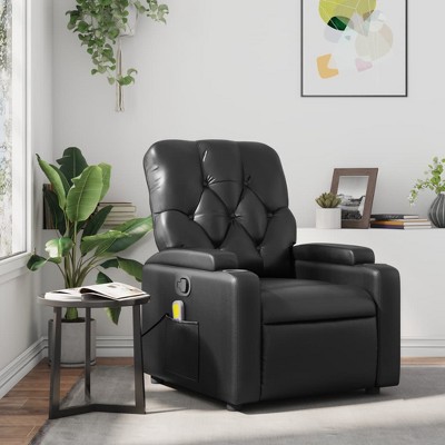 vidaXL Faux Leather Massage Recliner - Manual Reclining Lounge Chair With Cup Holders, Vibration Massage, And Comfort Padding, Black