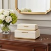 HomeRoots Set of Two Cream And Gold Striped Nesting Storage Boxes With Lids - 2 of 4
