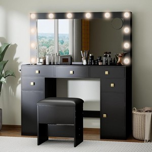 Real Relax Makeup Vanity Desk,41”Large Mirror,12 Adjustable 3 Color LED Bulbs,5 Drawers,Suitable for Girls' Makeup Vanity. - 1 of 4