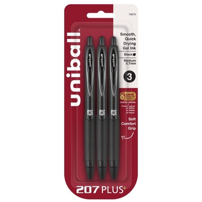 uniball 3pk 207 Plus+ Gel Pen 0.7mm Medium Point Black Ink: Signo 207 Gel Pens, Stationery, Office Supplies