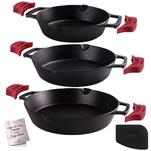 Cast Iron Skillet Set - 8", 10", 12" Dual Handle Frying Pans with Silicone Covers & Scraper. Pre-Seasoned, Oven, Grill, Stovetop, Induction Safe - 1 of 4