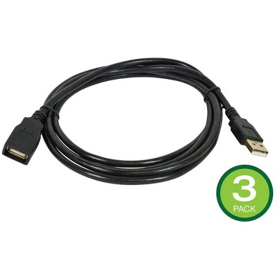 Monoprice USB Type-A to USB Type-A Female 2.0 Extension Cable - 6 Feet - Black (3 Pack) 28/24AWG, Gold Plated Connectors