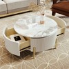 Angel Sar Modern Round Coffee Table, 31.5 Inch Accent Table with 2 Drawers, Marble Pattern Top with Gold Legs - 2 of 4