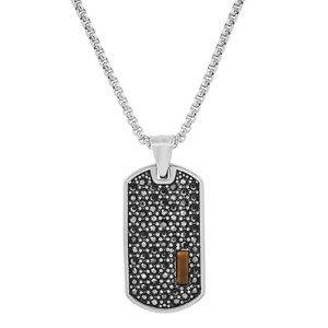 Steeltime Men's stainless steel simulated diamonds and tiger eye/onyx dog tag pendant. Color Options: Silver/Brown, Gold/Brown, Silver/Black - 1 of 4