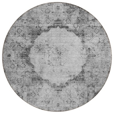 Gray Charcoal And Silver Oriental Washable Indoor Outdoor Area Rug