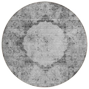Gray Charcoal And Silver Oriental Washable Indoor Outdoor Area Rug - 1 of 4