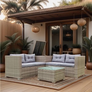 ELJGET 4 Pieces Wicker Outdoor Patio Conversation Set, Wicker Rattan Patio Sectional Sofa with Storage Box - 1 of 4