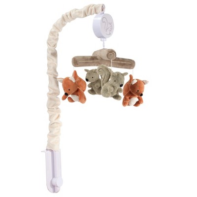 Cream Velour Musical Crib Mobile with Fox and Squirrel Plush Toys