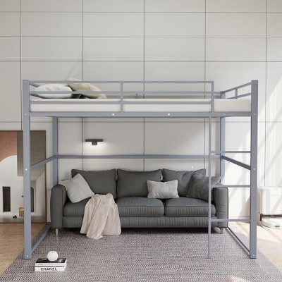 INFURNIC Beds Metal Loft Bed Full Size with Safety Guardrails Flat Ladder and Under-Bed Storage for Kids and Adults, Grey, 77.56"*56.5"*61.81"