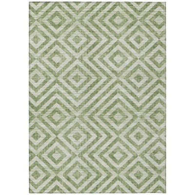 Green And Beige Geometric Washable Indoor Outdoor Area Rug