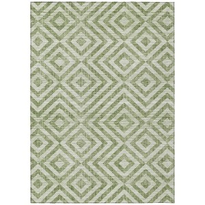 Green And Beige Geometric Washable Indoor Outdoor Area Rug - 1 of 4