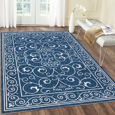 Living Room Rug 8x10 Modern Floral Print Area Rug With Non-Slip Backing Ultra-Thin Stain-Resistant Throw Carpet For Bedroom Dining Room Home Office