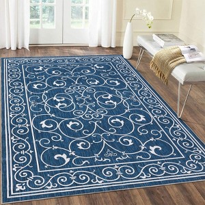 Living Room Rug 8x10 Modern Floral Print Area Rug With Non-Slip Backing Ultra-Thin Stain-Resistant Throw Carpet For Bedroom Dining Room Home Office - 1 of 4