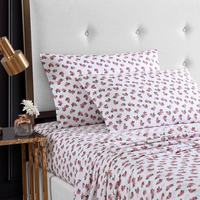 King Pink Floral Cotton Percale Sheet Set