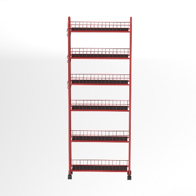 Vynxaria Red 6-Tier Utility Storage Shelves - Slim Rolling Cart with Baskets for Narrow Spaces
