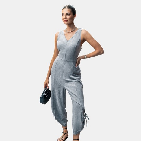 Casual round collar plain loose uren sleeveless jumpsuit