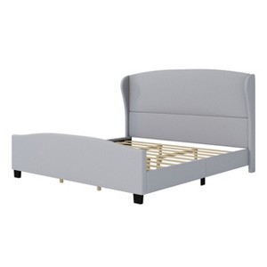 VYNXARIA Gray King Size 51" High Headboard Wingback Linen Upholstered Bed - No Box Spring Required - 1 of 4
