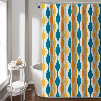 Mid Century Geo Shower Curtain Turquoise/Orange - Lush Décor