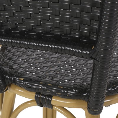 Shelton Black Wicker and Bamboo Finish Outdoor Barstools, Set of 2