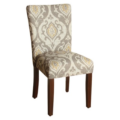 Paisley Linen Upholstered Parsons Side Chair with Wood Legs