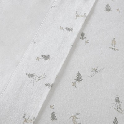 California King Gray Skiers Cotton Flannel Sheet Set