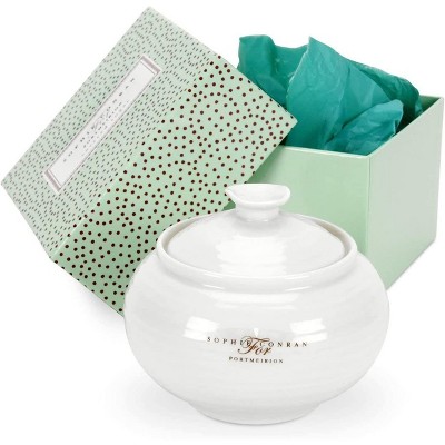 White Porcelain Ripple Design Covered Sugar Bowl