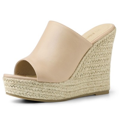 Allegra K Women's Casual Open Toe Espadrille Wedge Platform Mules Beige ...