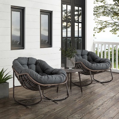FIONECA Outdoor Rattan Rocking Chair with Cushion, Recliner for Porch, Patio & Living Room, Grey