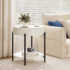 Coucheta Round End Table with Drawer, Farmhouse Bedside Table, Metal Frame, Wood Nightstand for Living Room, Bedroom, Small Spaces, Easy Assembly - 1 of 4