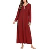 Ekouaer Women's Long Sleeve Nightgown Full Length Sleepwear Long Sleepshirts Henley Sleep Dress - 3 of 4