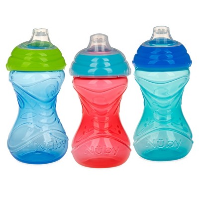 Nuby Cup 3pk Click-It Soft Spout  Cup - Aqua/Blue/Red - 10oz