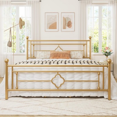 Allewie Metal Platform Bed Frame with Victorian Vintage Headboard and Footboard/Mattress Foundation/Under Bed Storage/No Box Spring Needed/Noise-Free/Easy Assembly