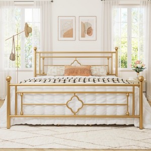 Allewie Metal Platform Bed Frame with Victorian Vintage Headboard and Footboard/Mattress Foundation/Under Bed Storage/No Box Spring Needed/Noise-Free/Easy Assembly - 1 of 4