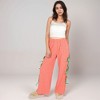 Anna-Kaci Lounge Women's Gingham Wide Leg Pants with Elastic Waistband Contrast Side Ribbon Tie Details and Relaxed Full-Length Fit - 2 of 4