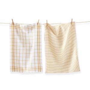tag 26L"x18W" Classic  Moss Green Cotton Set of 2 Checked and Solid Terry Cloth Dishtowel Kitchen Towel Machine Washable - 1 of 4
