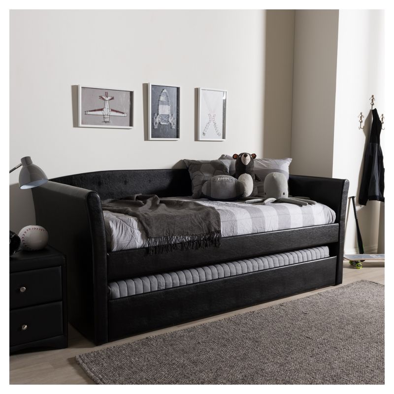 Twin Camino Modern and Contemporary Faux Leather Upholstered Daybed with Guest Trundle Bed - Baxton Studio, 6 of 7