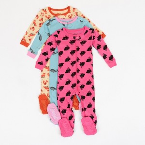 Leveret Girls Cotton Baby Footed Pajamas – 3 Pack – Forest & Sea Friends Sleepers - 1 of 4