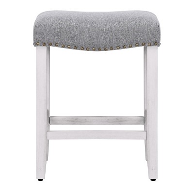 Gray 24" Wood Saddle Style Backless Counter Stool