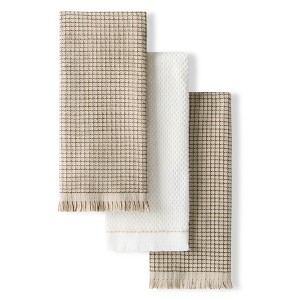 KITCHENAID Gourmet Series Gridlines Kitchen Towels 3-Pack Set, 100% Cotton Absorbent, Milkshake Tan, 18"x28" - 1 of 4