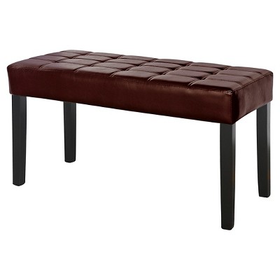 Espresso Leatherette Tufted Ottoman with Storage and Dark Legs