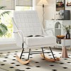 VECELO Upholstered Faux Leather/Teddy Fabric Rocking Chair Modern Lounge Rocker Recliner with Padded Seat, Safe Solid Wood Base White/Brown - 2 of 4