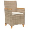 vidaXL Patio Chairs with Cushions 2 pcs Beige Poly Rattan&Solid Wood - 4 of 4