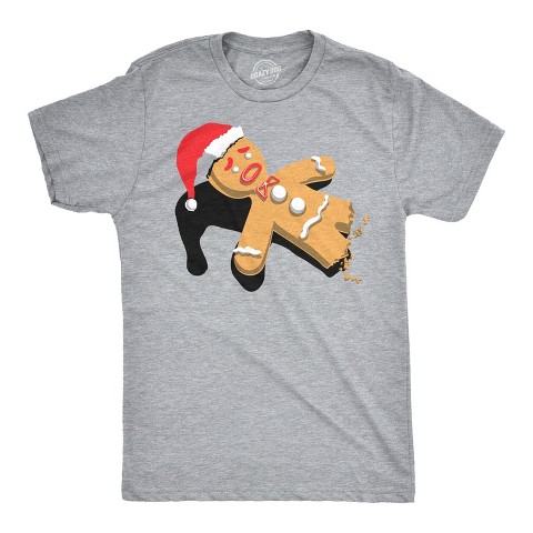 Мужские футболки Crazy Dog T-Shirts, Inc. Half-Eaten Gingerbread Man t-shirt Funny Mens Christmas T-Shirts - Crazy Dog Men's T Shirt Gift For Christmas Light Grey XL